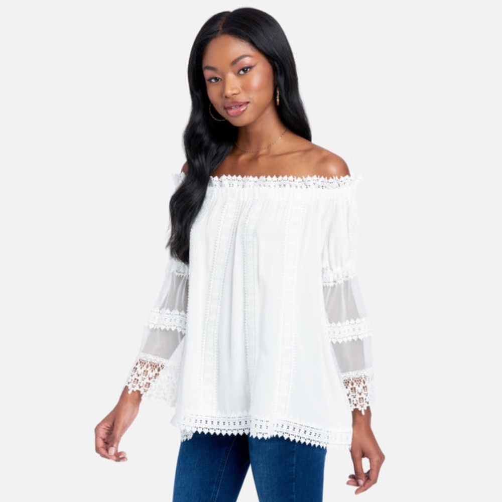 POL White Lace Off The Shoulder Top Sz S